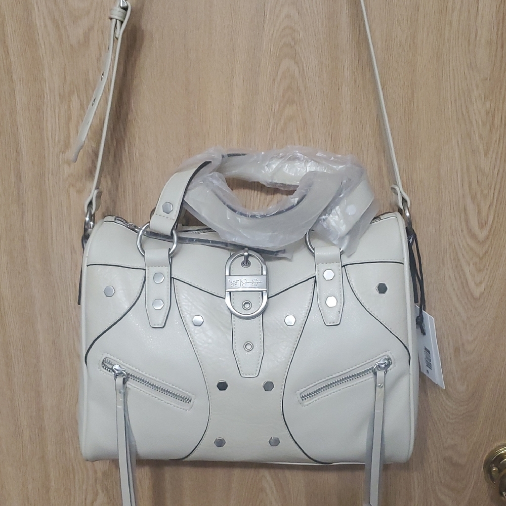 LARGE - Jessica Simpson White and Silver Satchel with Structured Design